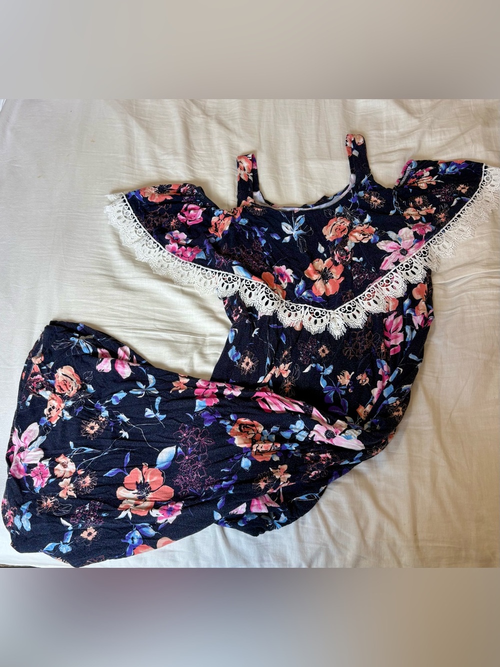 Loveappella Navy Floral Cold- Shoulder Dress Maxi dress